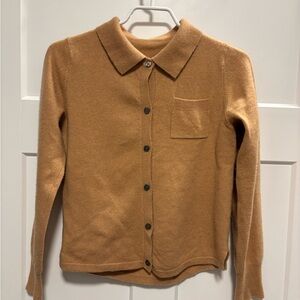 Tan camel 100% pure cashmere sweater cardigan